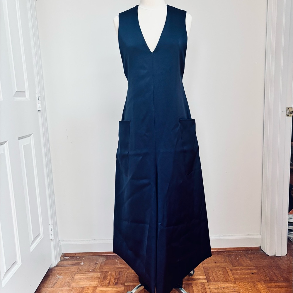 TIBI Navy Deep V-neck Black Bra Minimalist 90s Dress NWT